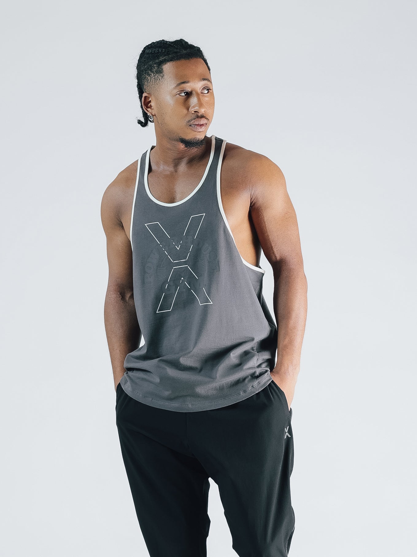 POWER HOUSE LOGO YBACK TANK TOP【CHARCOAL】