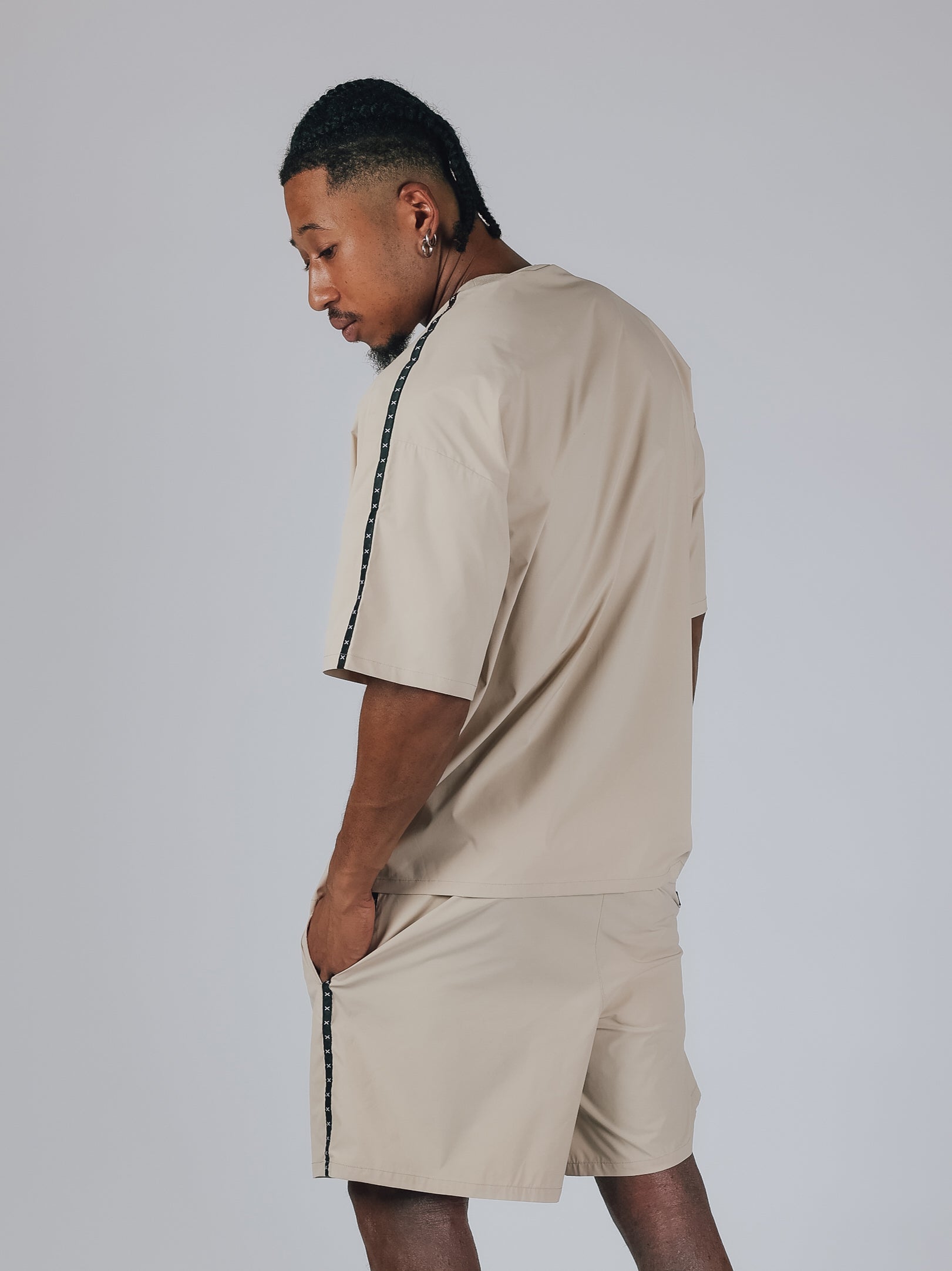 SHORT SLEEVE WOVEN BIG T-SHIRT【BEIGE】