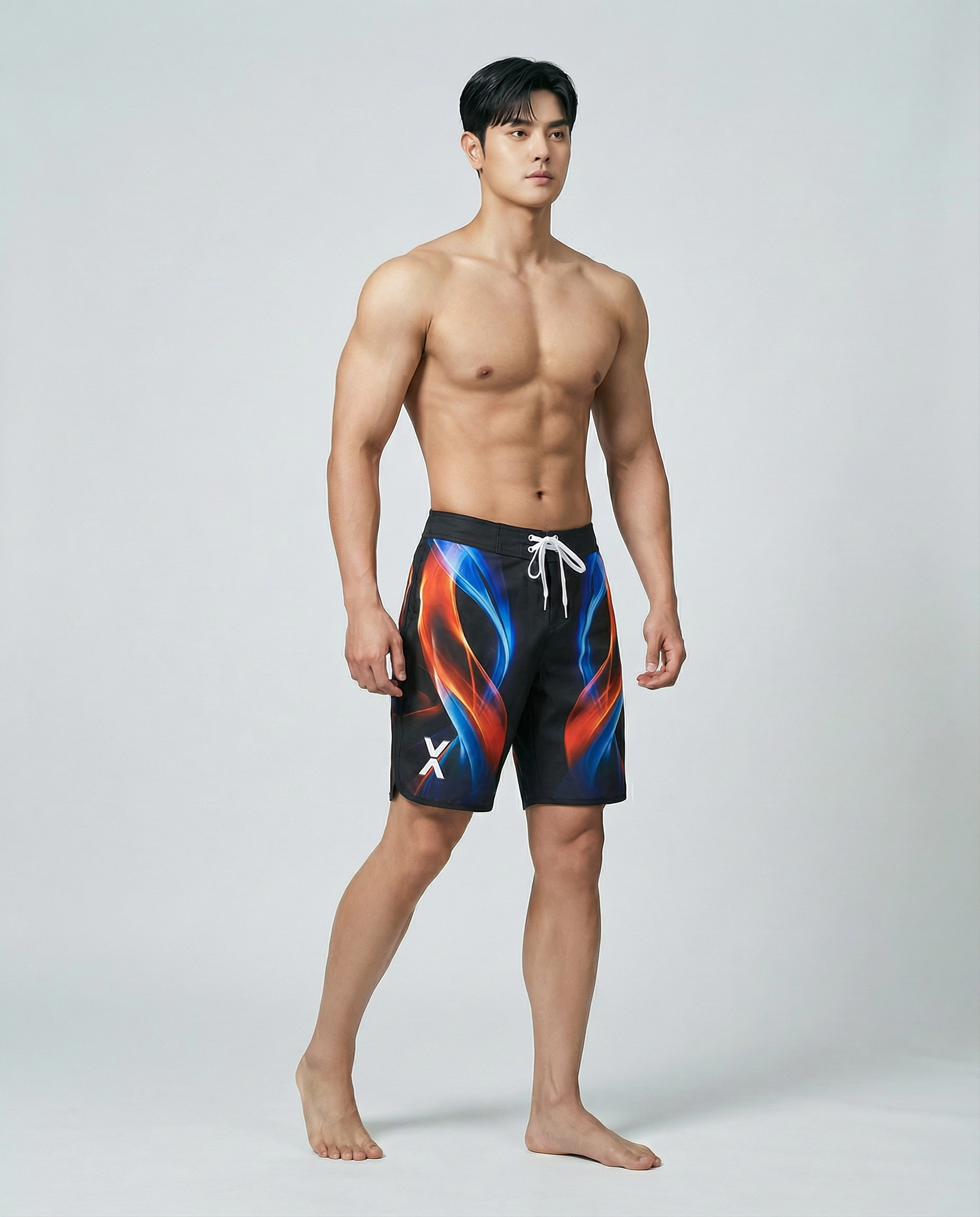 SPIRAL FLAME GRAPHIC SURF SHORTS
