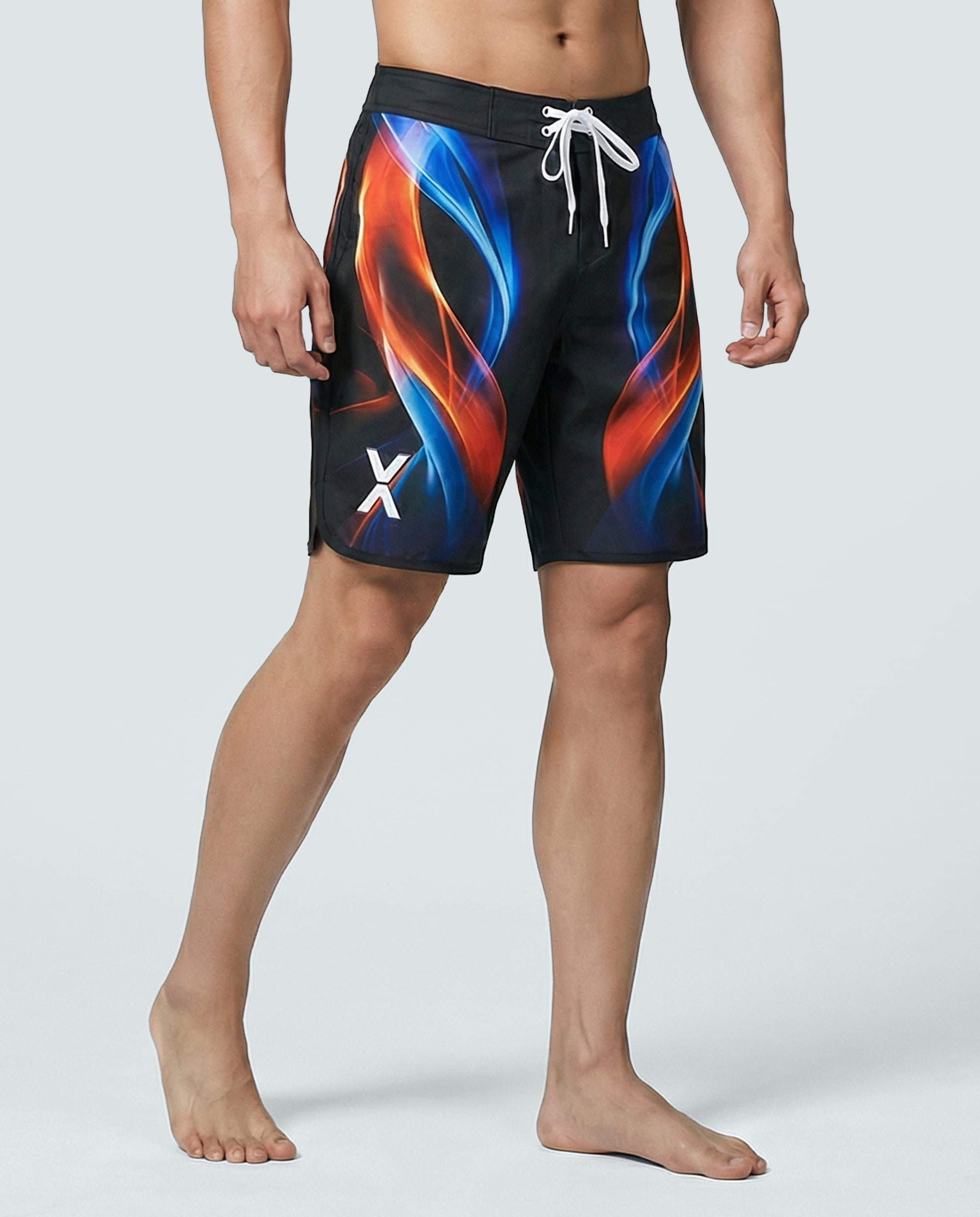 SPIRAL FLAME GRAPHIC SURF SHORTS